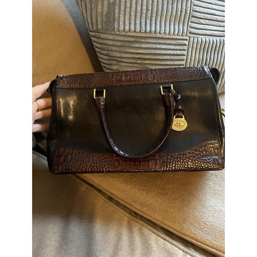 BRAHMIN TUSCAN BLK LTHR BROWN MOC CROC SHOULDER CROSSBODY HANDBAG